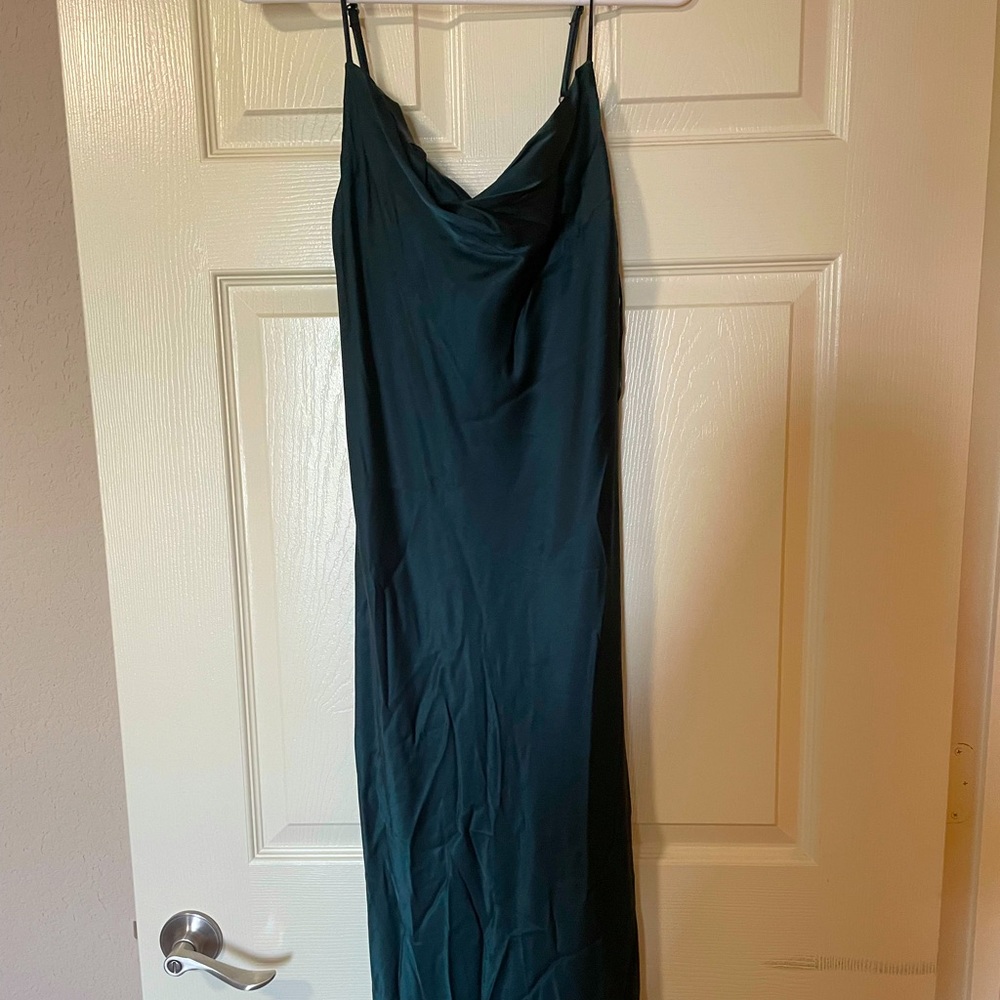 ZARA green slip dress with cowl neck
